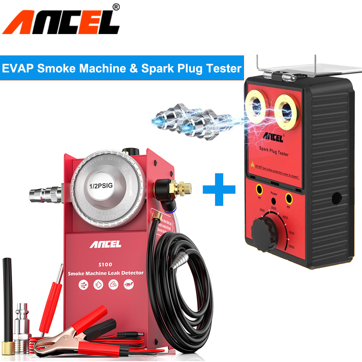EVAP Smoke Machine & 12V Spark Plug Tester Dual Hole Ignition Diagnostic Tool