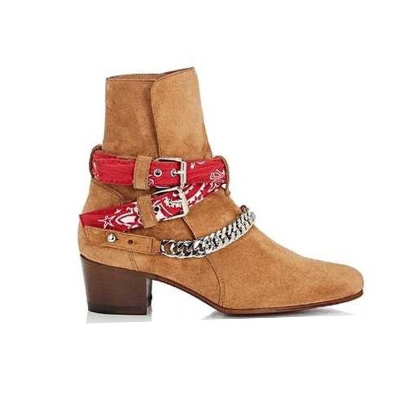 Autumn Men's Chelsea Boots Winter Show Strap Buckle Leather Shoes Cowboy Western