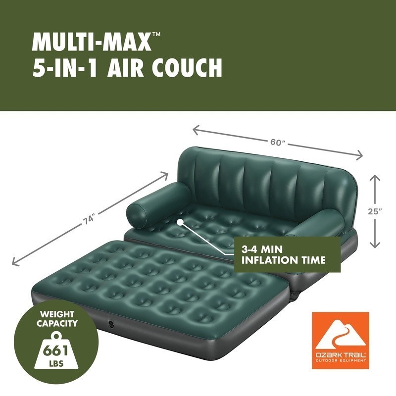 5-in-1 Inflatable Couch Adjustable Portable Double Sofa Bed Recliner Supportive