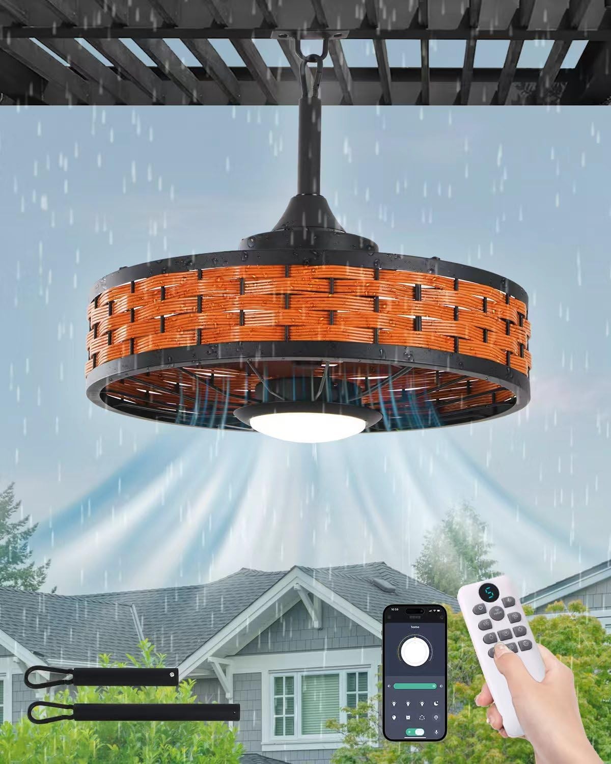 Bladeless Ceiling Fan with Light Remote,LED Ceiling Fans with App Control Patio