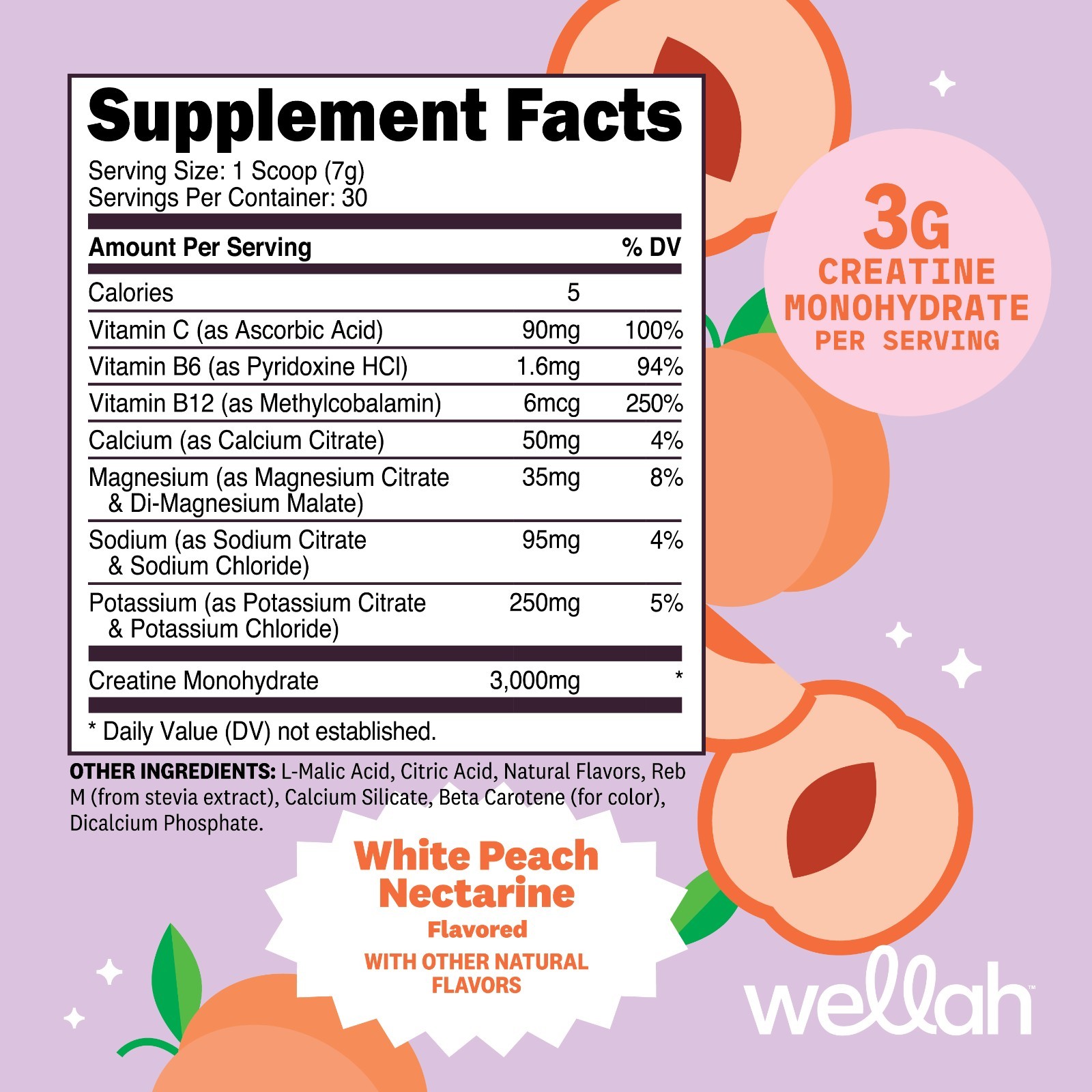 Wellah Creatine + Hydration Powder (White Peach Nectarine) 30 Servings