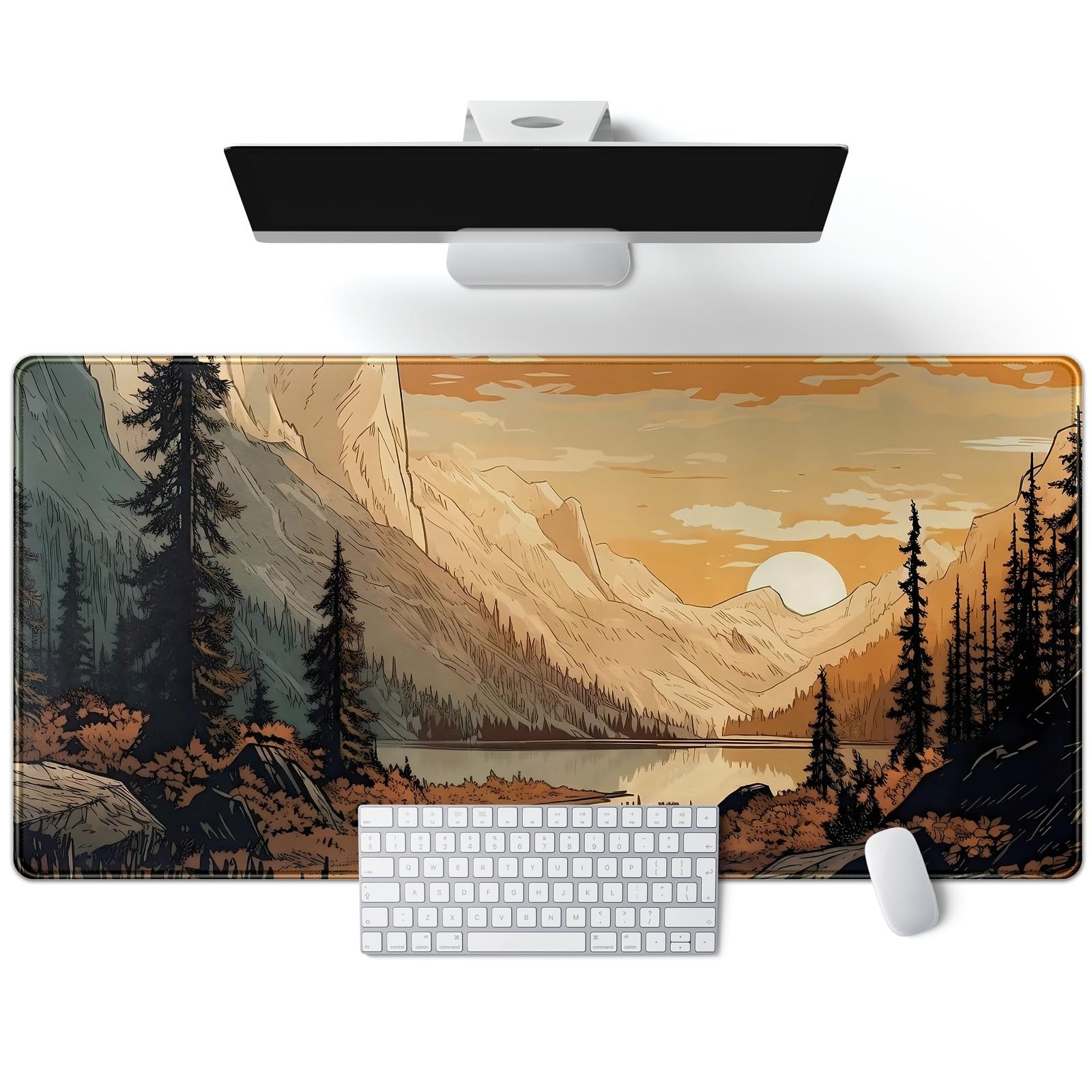 Sunset Mountains Desk Mat Aesthetic Large Mouse Pad XXL Extended Gaming Mouse...