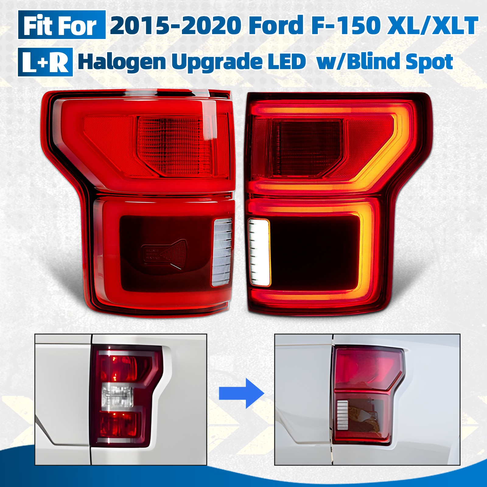 For 2015-2020 Ford F-150 XL/XLT Tail Light Halogen Upgrade LED w/ Harnesses Pair