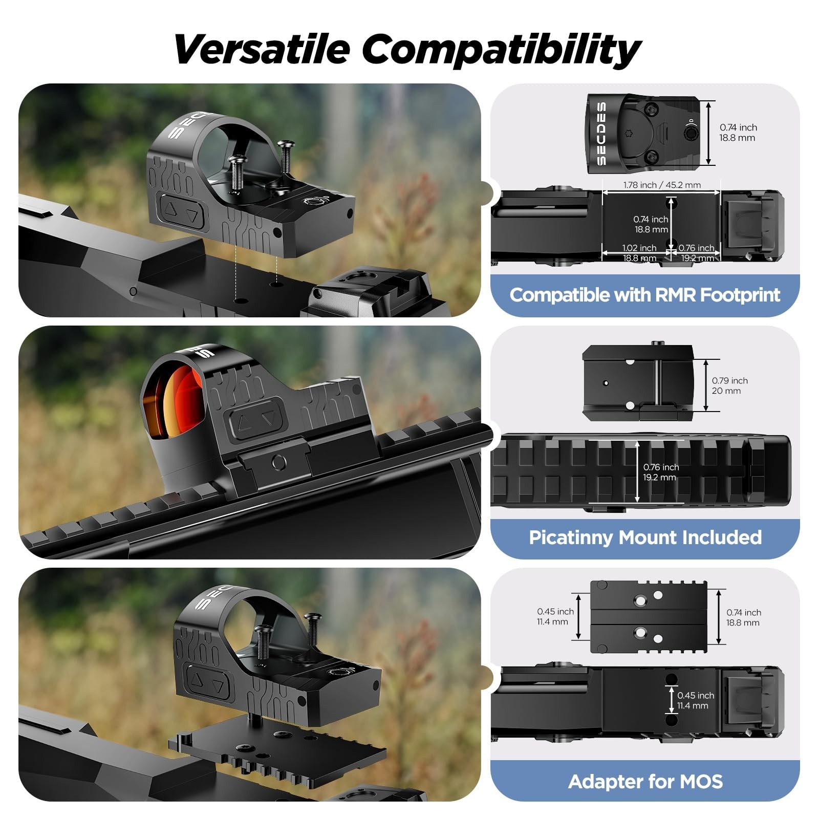 3 MOA Red Dot Sight 、Dot Open Reflex Sights, with Shake Awake for Pistol