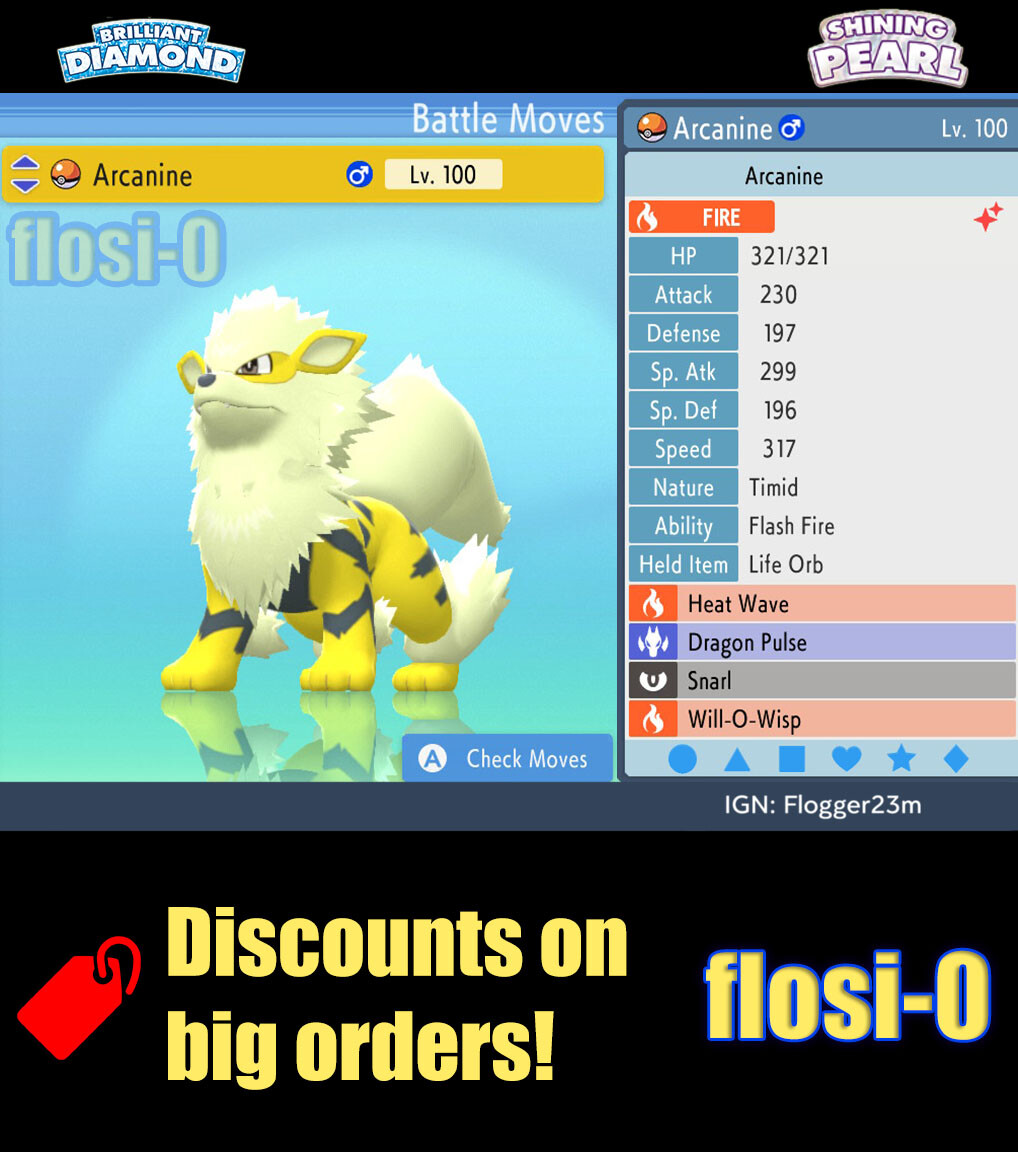 6IV Ultra Shiny Arcanine Brilliant Diamond and Shining Pearl
