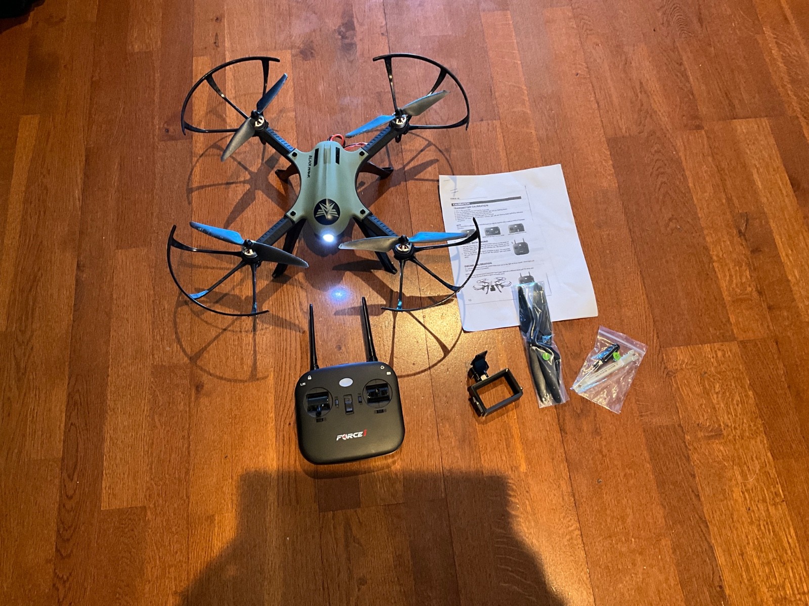 Force1 Blackhawk Brushless Green RC Drone Quadcopter LED Headlight 1 Battery
