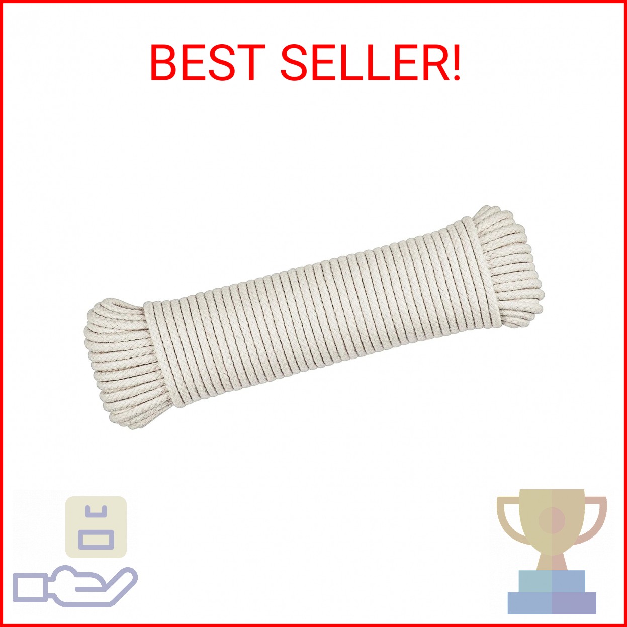 SteadMax 100 ft Natural Cotton Rope, Clothesline Cord, 1/4 inch General Purpose
