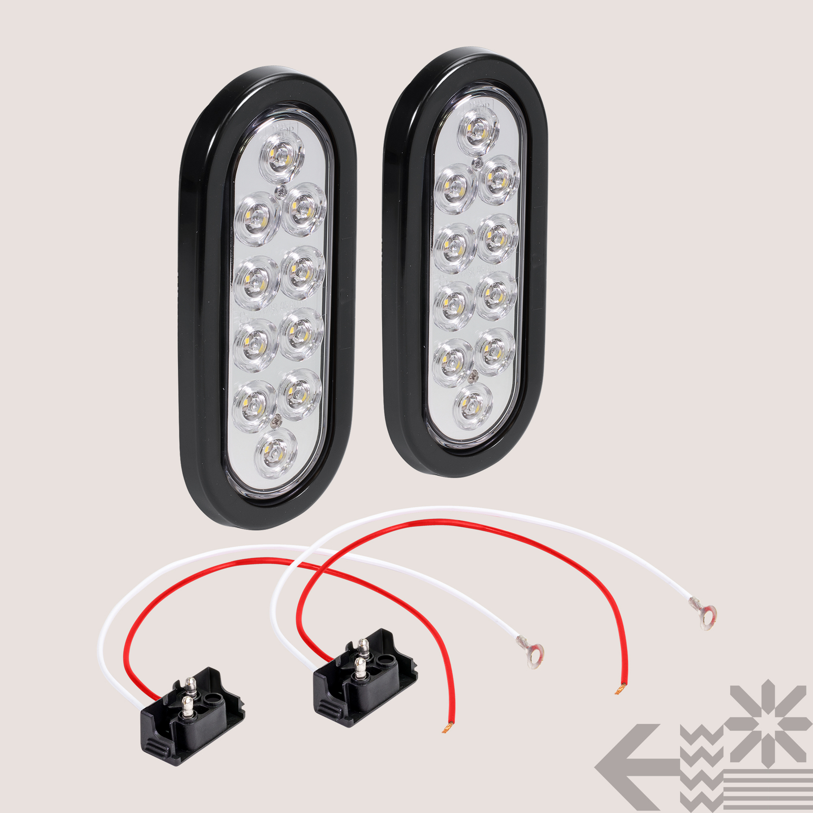 2pc 6" Oval White LED Trailer Tail Light Kit Sealed Grommet Plug Submersible DOT