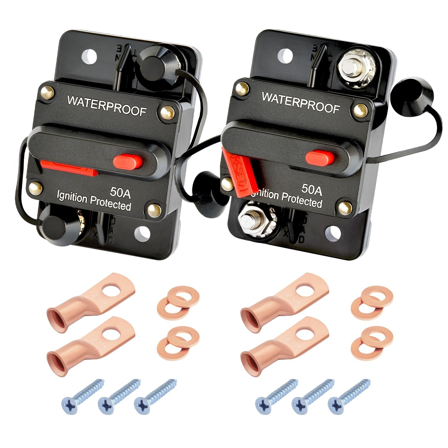 50A DC Circuit Breaker 12-48V Waterproof Marine Boat RV Car Solar 2 Pack