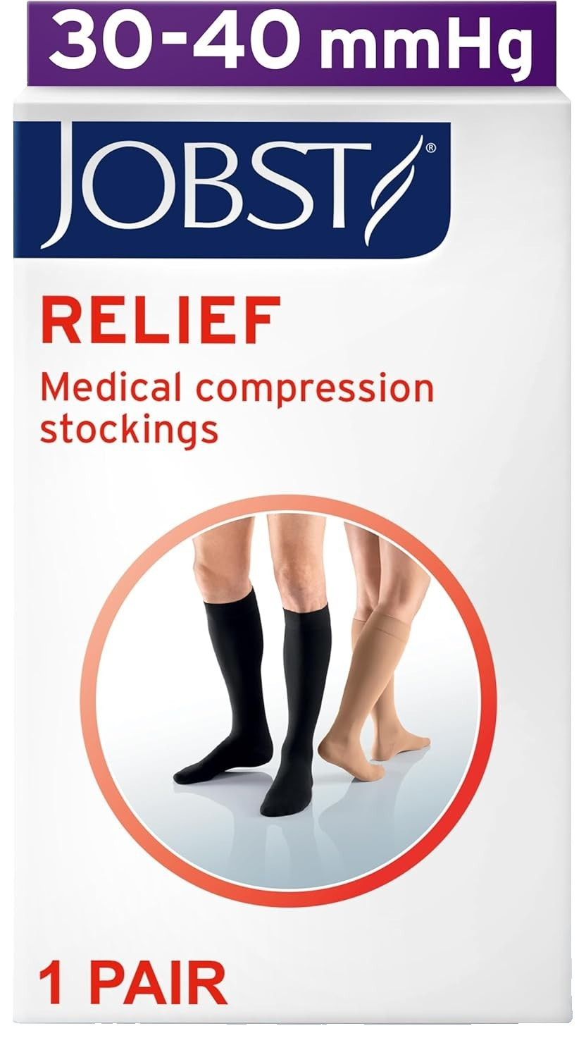 JOBST Relief Knee High Compression Socks, 30-40 mmHg, Closed Toe, Large (Black)