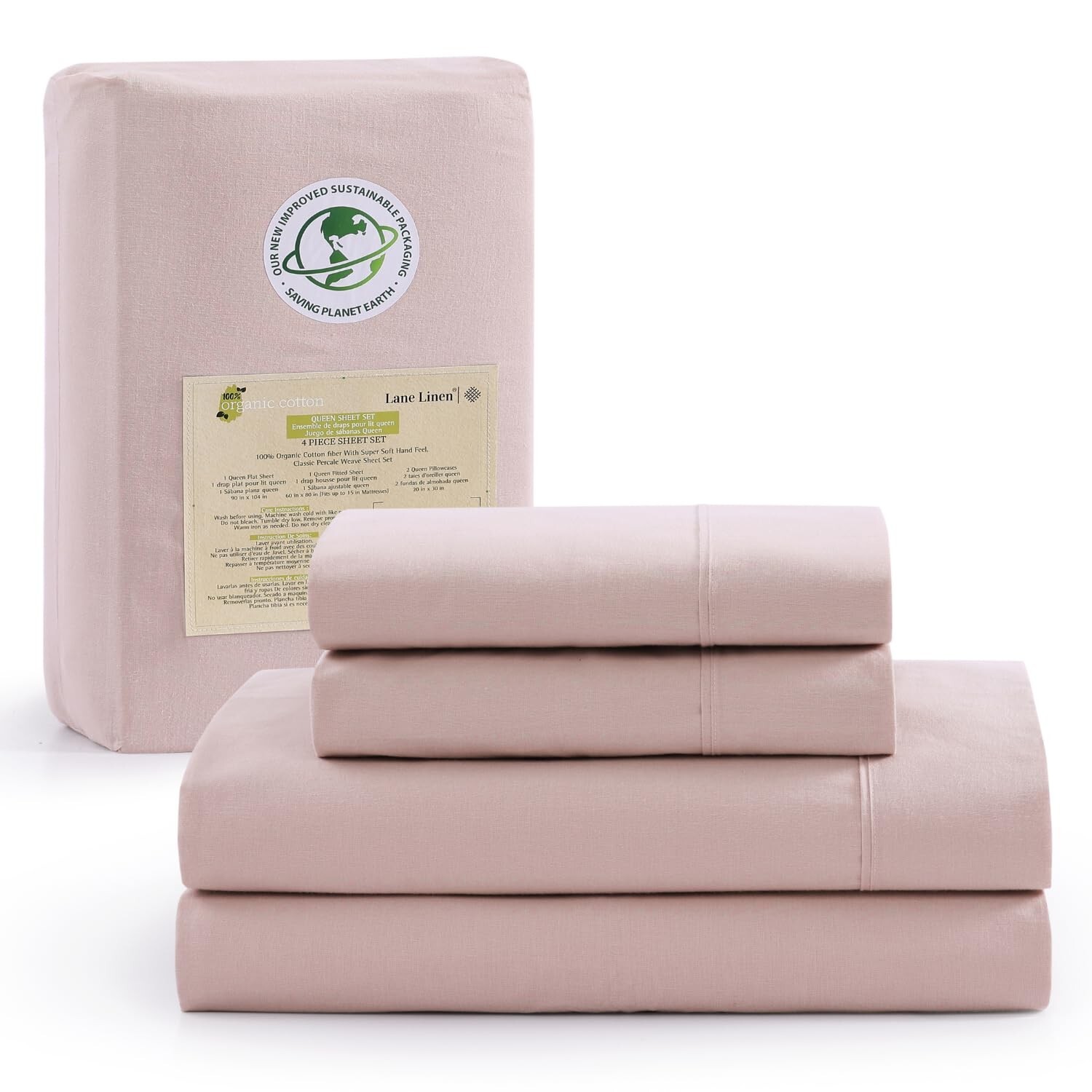 LANE LINEN Queen Bed Sheets Set - 100% Organic Cotton Sheets Queen Size, 4Pc ...