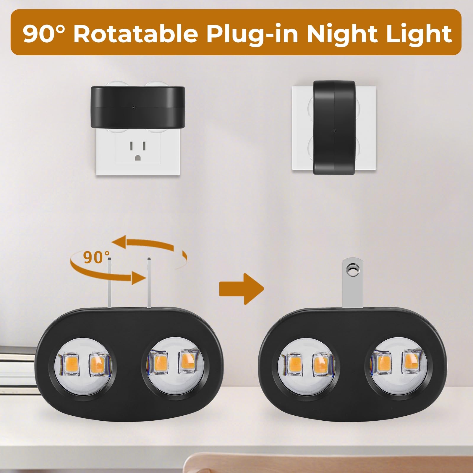 4-Pack LED Night Lights Plug into Wall, 5000K Daylight 100LM, Auto On/Off Lig...