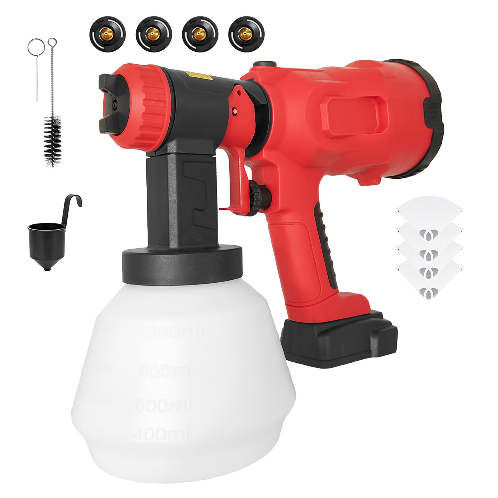 Adjustable Paint Sprayer with 4 Nozzles, 3 Patterns & Variable Spray Width Knob