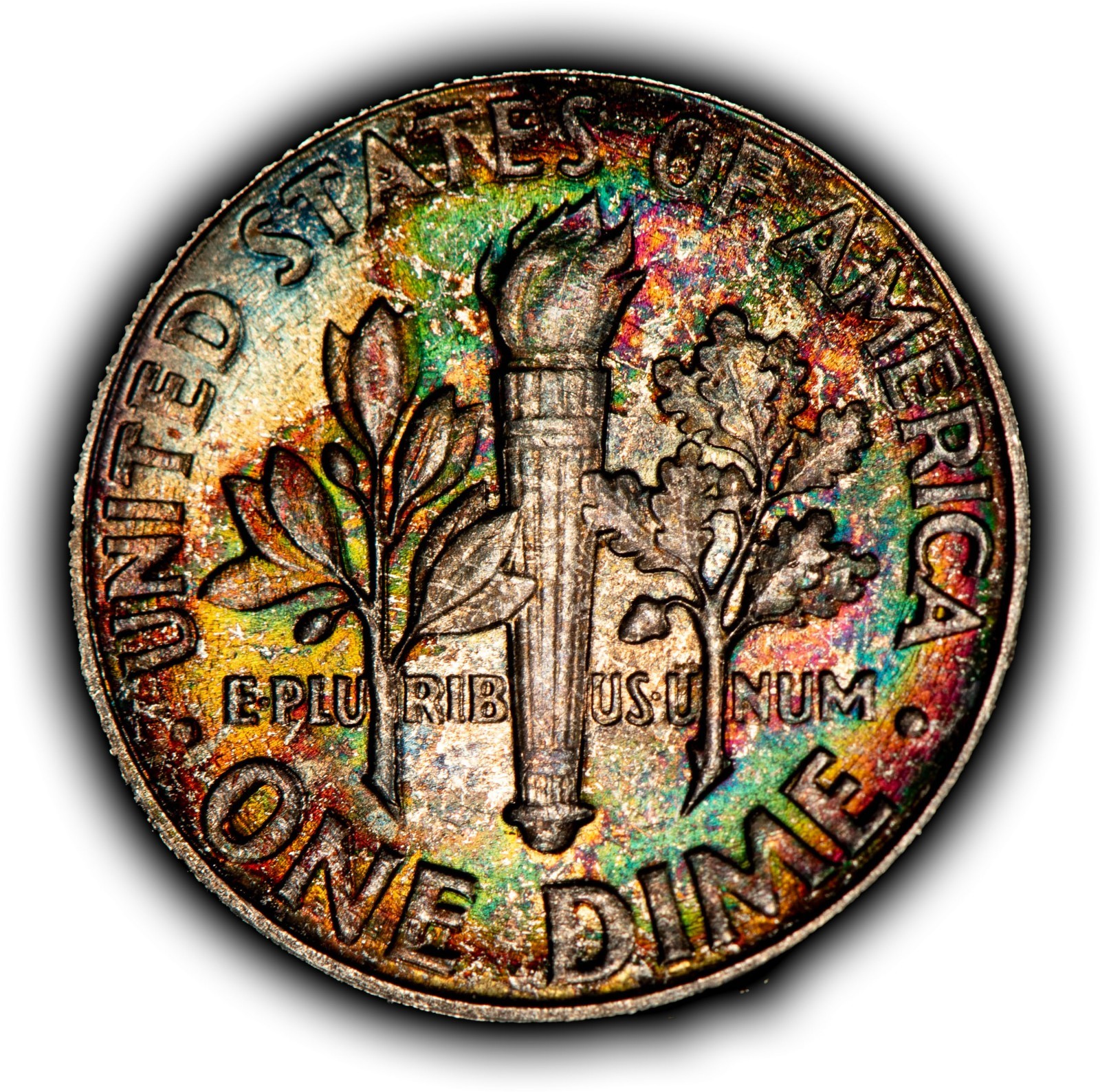 1959 10c Silver Roosevelt Dime - PQ Rainbow Toning - BU - SKU-Z6383
