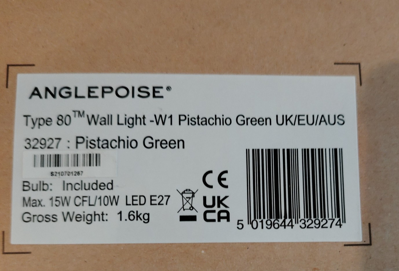 Type 80 W1 Wall Light with cable Pistachio Green - 32927