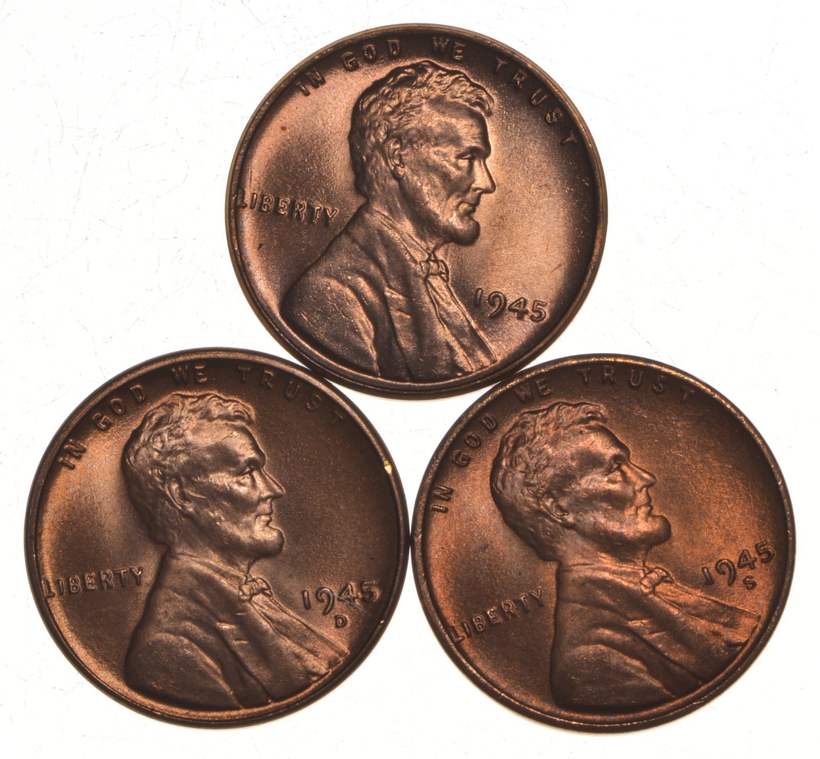 Choice Unc 1945 P+D+S Lincoln Wheat Cent Gem BU Collection Lot Set