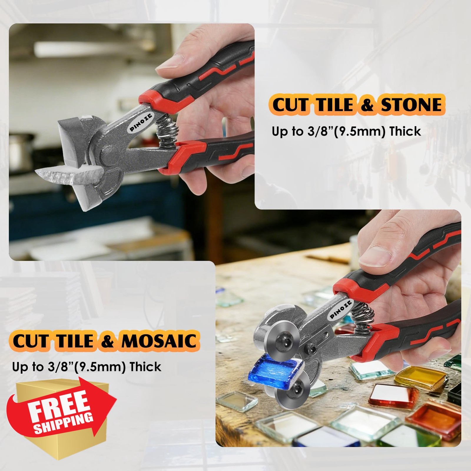 PINOZE 2pc Glass Tile Nippers Mosaic Cutter Pliers Set