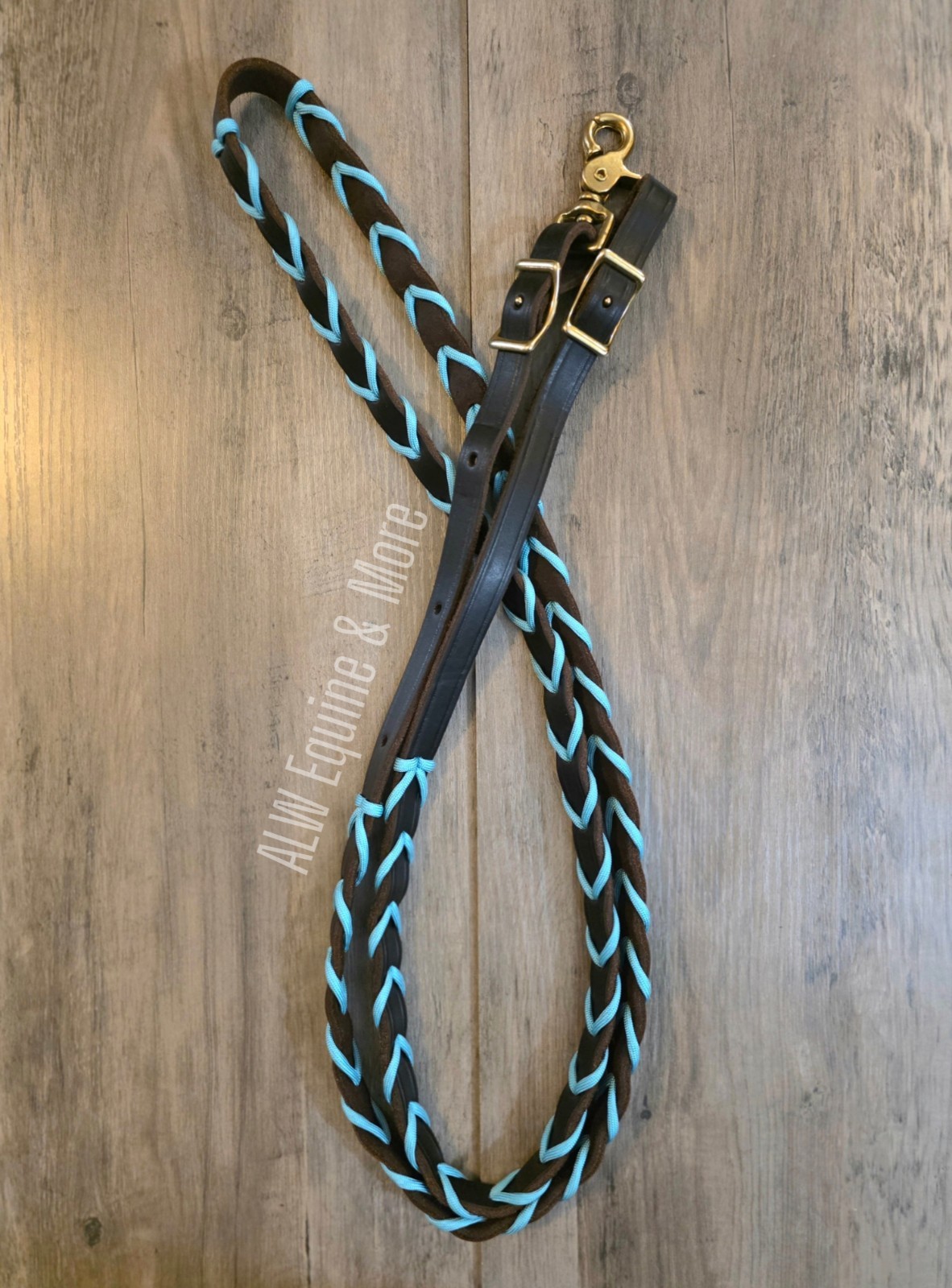 BRAND NEW Light  Turquoise Paracord Laced Leather Barrel Reins