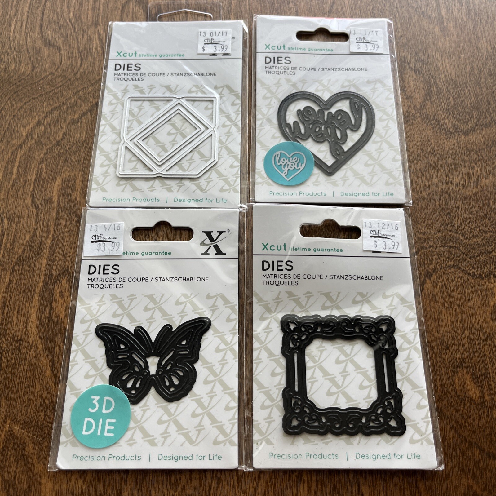 4 Xcut Mini Dies  BEST WISHES  Butterfly Frame Heart Mini envelope