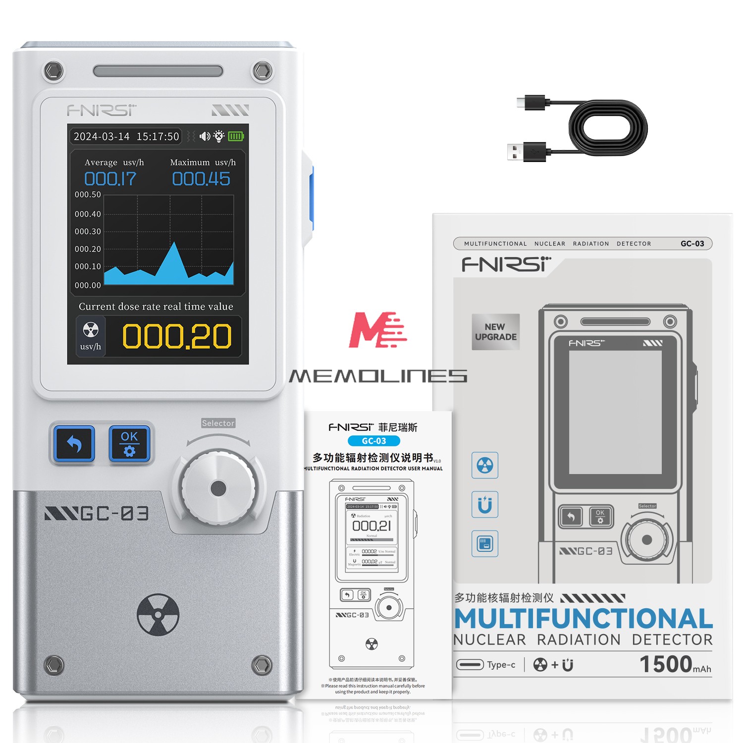 FNIRSI GC-03 3-IN-1 Electromagnetic Nuclear Radiation Detector Digital EMF Meter