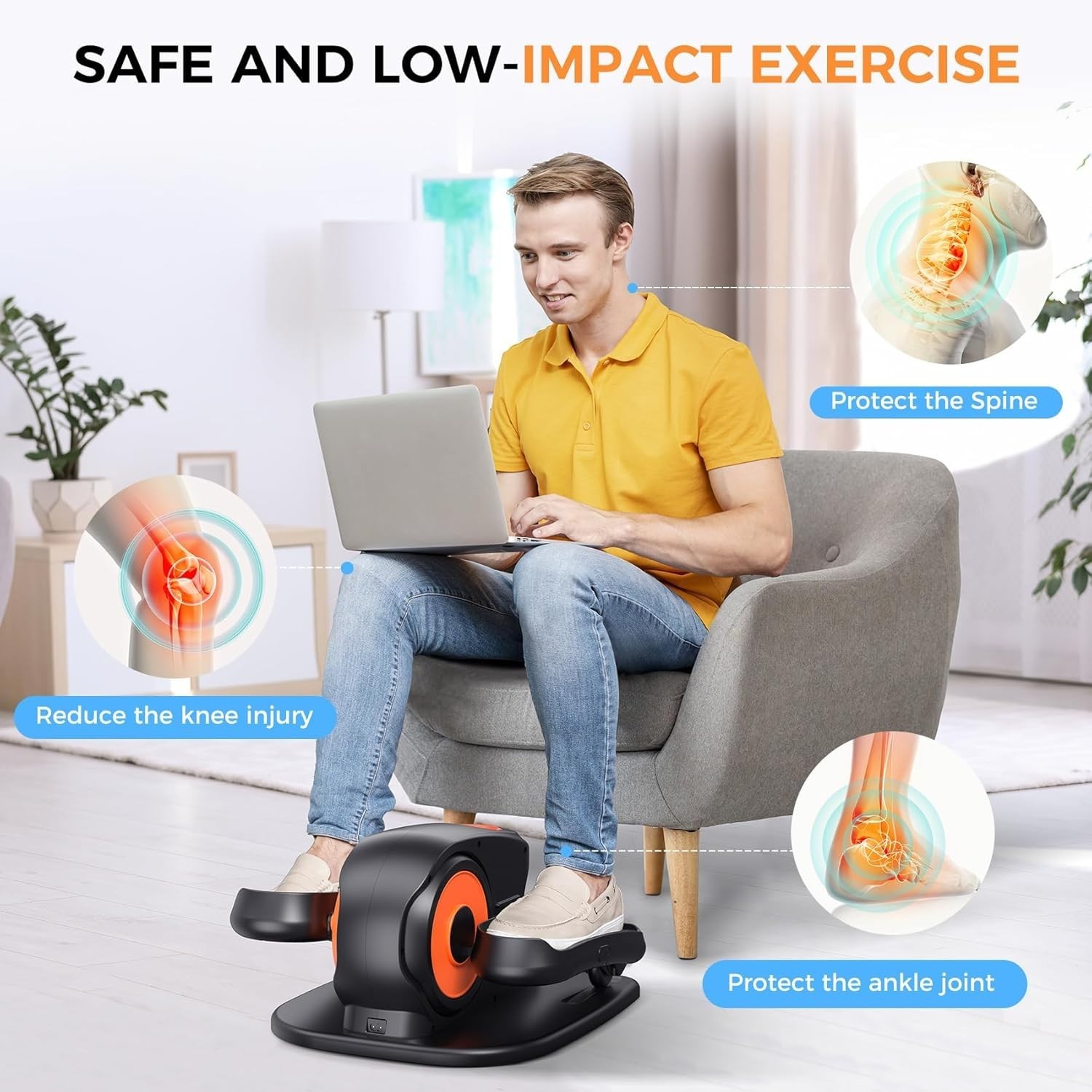 GUGTTR Under Desk Elliptical Machine, 2-in-1 Electric Leg Exerciser for Senio...