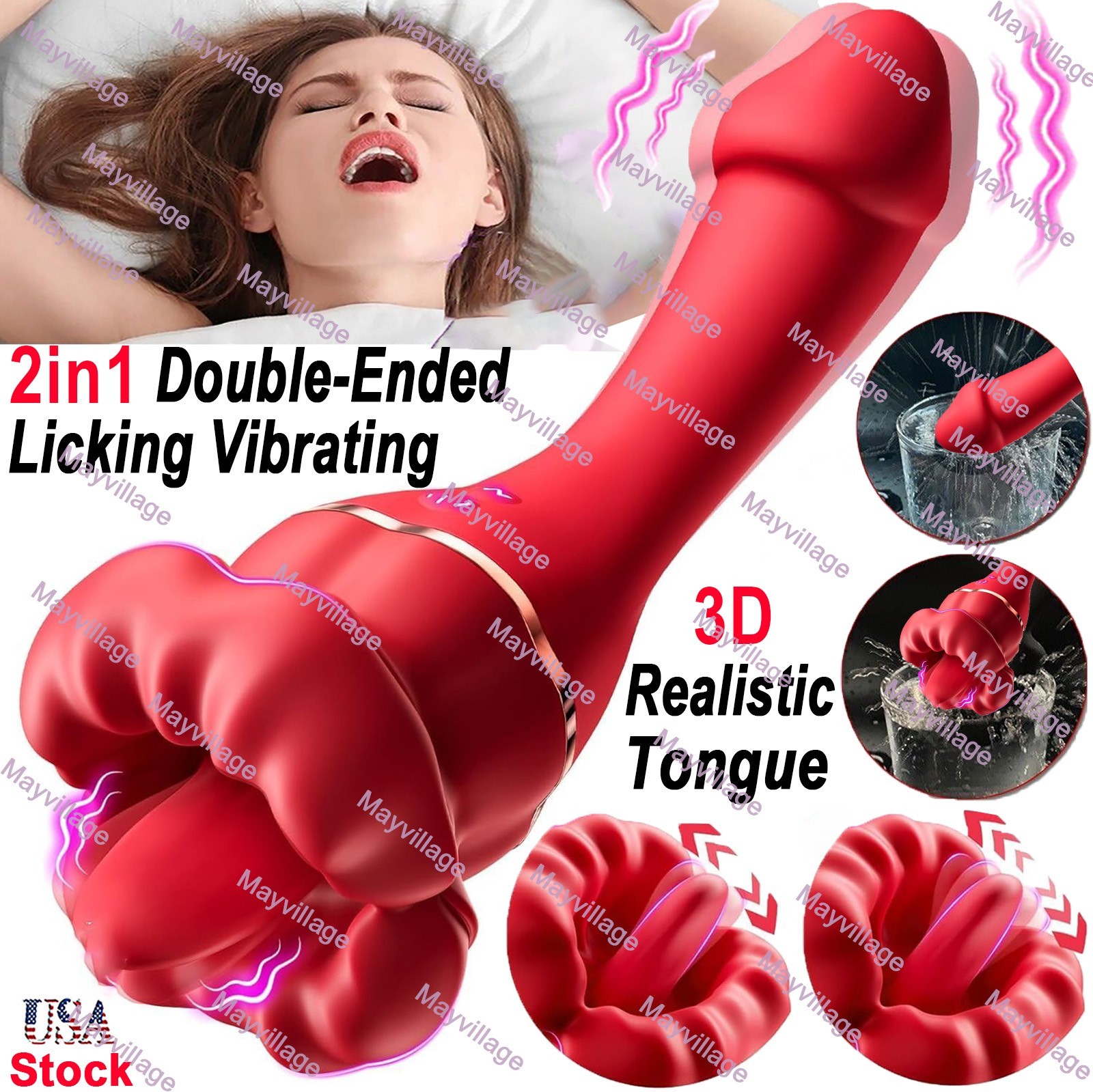 Tongue Vibrator Licking Dildo G-Spot Clit Massager Adult Sex Toys For Women