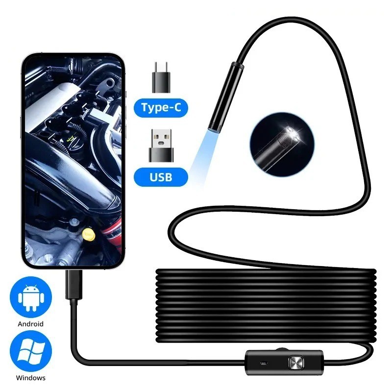7mm Type-C Endoscope Camera 6 LED Flexible Borescope for Android PC