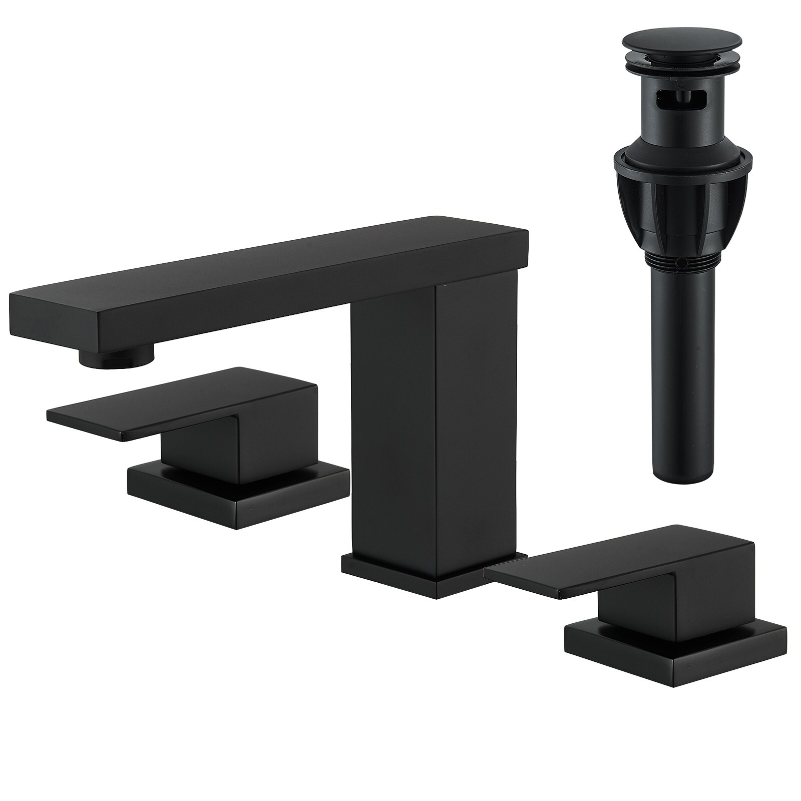 Widespread Bathroom Sink Faucet Black 2-Handle 3 Hole Vanity Basin Mixer w/Drain