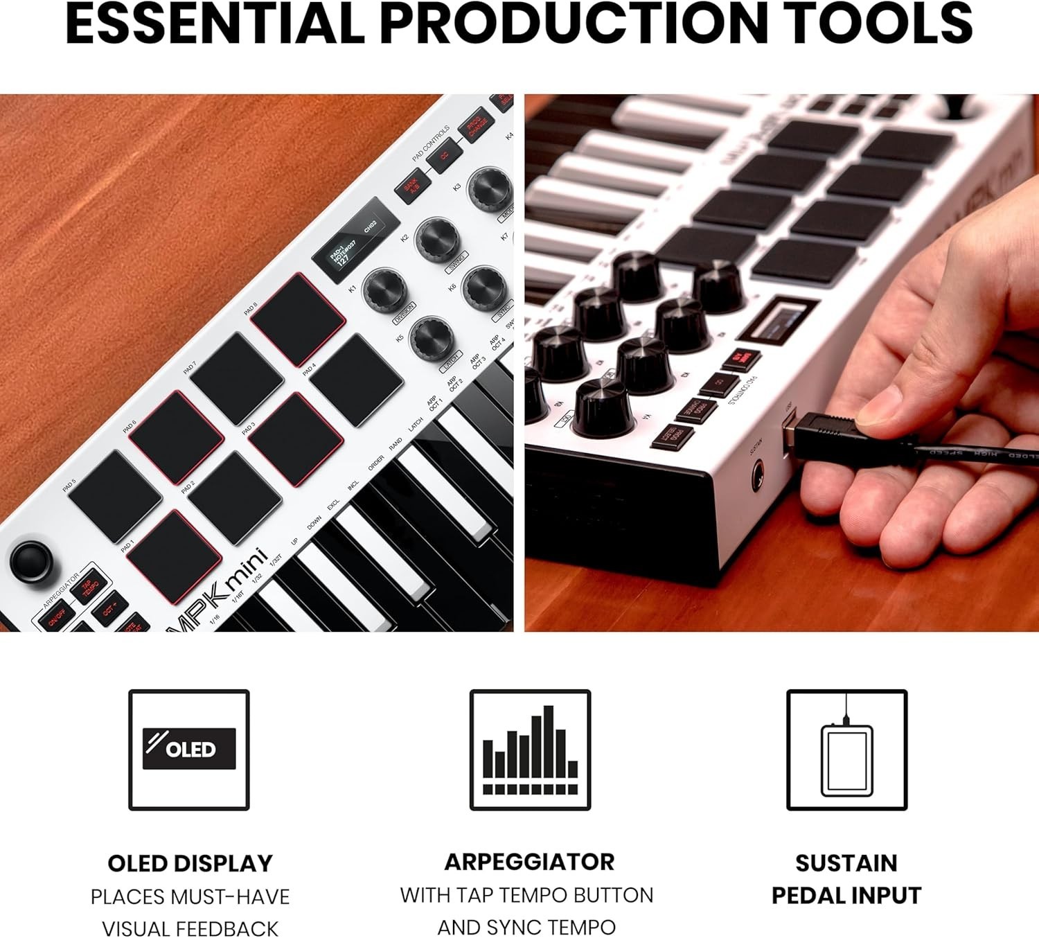 Portable 25-Key MIDI Controller with Touch Sensitive Pads and Digital Display