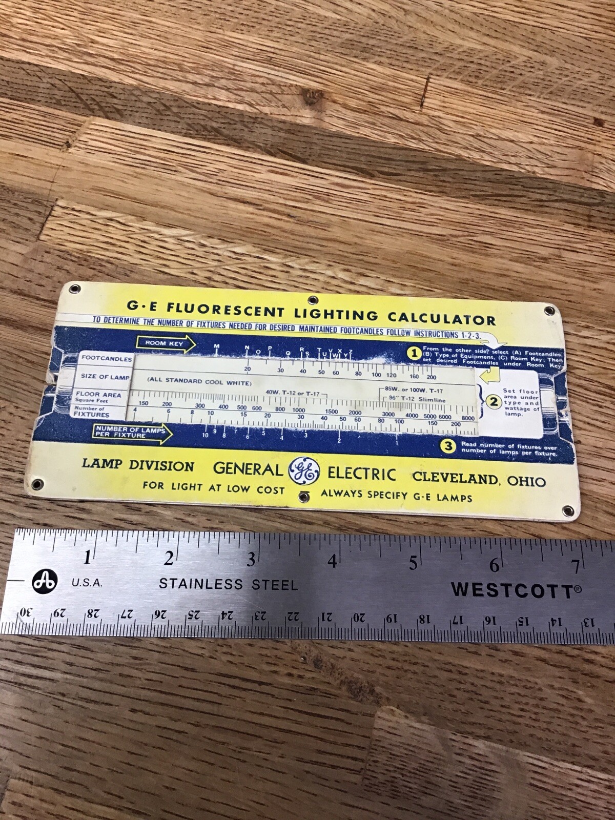 Vintage Slide Rule Calculator - GE GENERAL ELECTRIC - Fluorescent Lighting - LL3