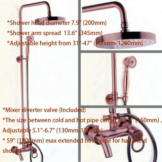 Antique Red Copper Rain Bathroom Rainfall Shower Set Wall Bath Tub Tap 2rg003e