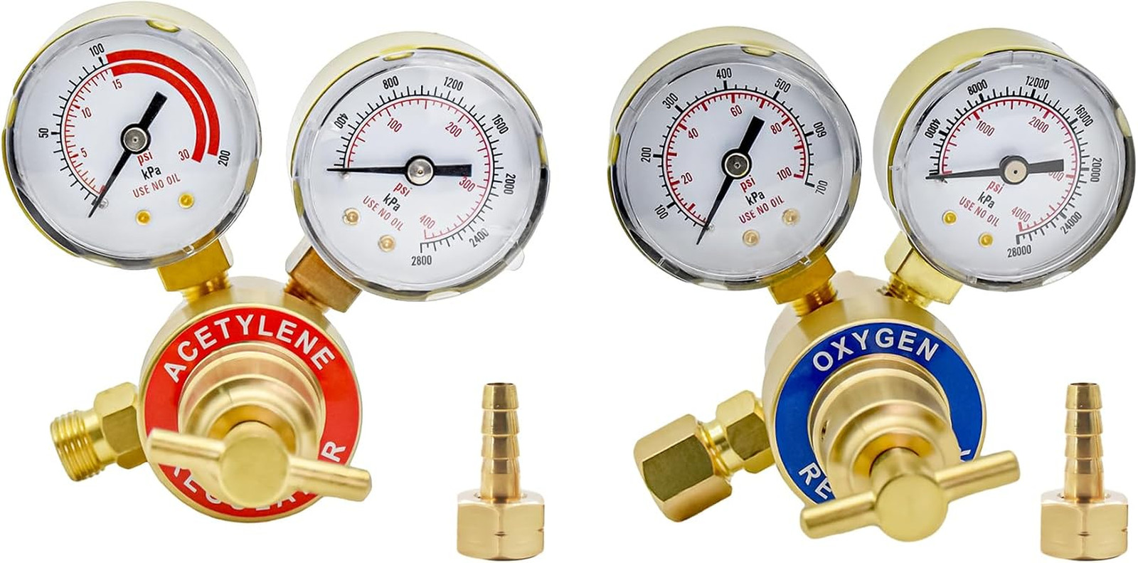 Oxy Acetylene Regulator, CGA540 and CGA200 Gas Regulators | 2 Pieces Oxygen and