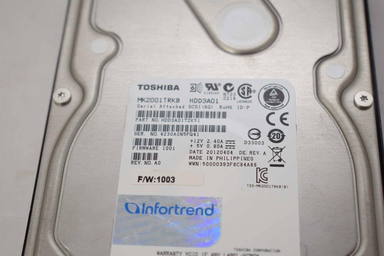 Toshiba 2TB 3.5'' SAS 6Gb/s Internal HDD 7200RPM MK2001TRKB Hard Drive HDD3A01TZ
