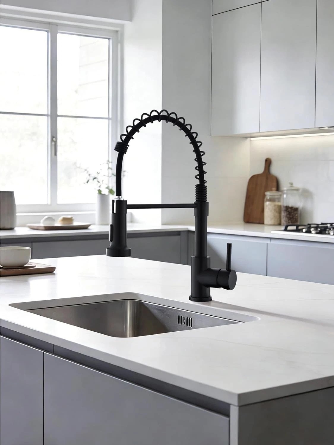 Black Kitchen Faucet with Pull Down Sprayer, High Arc Spring 304 Stainless St...