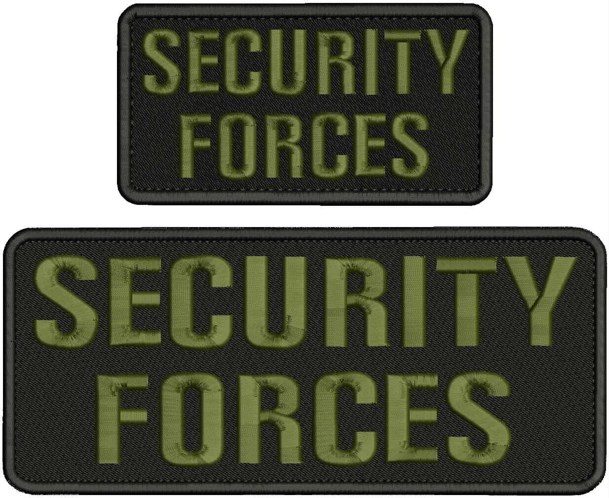 SECURITY FORCES embroidery patch 4x10 and 2x5 hook OD GREEN On BLACK