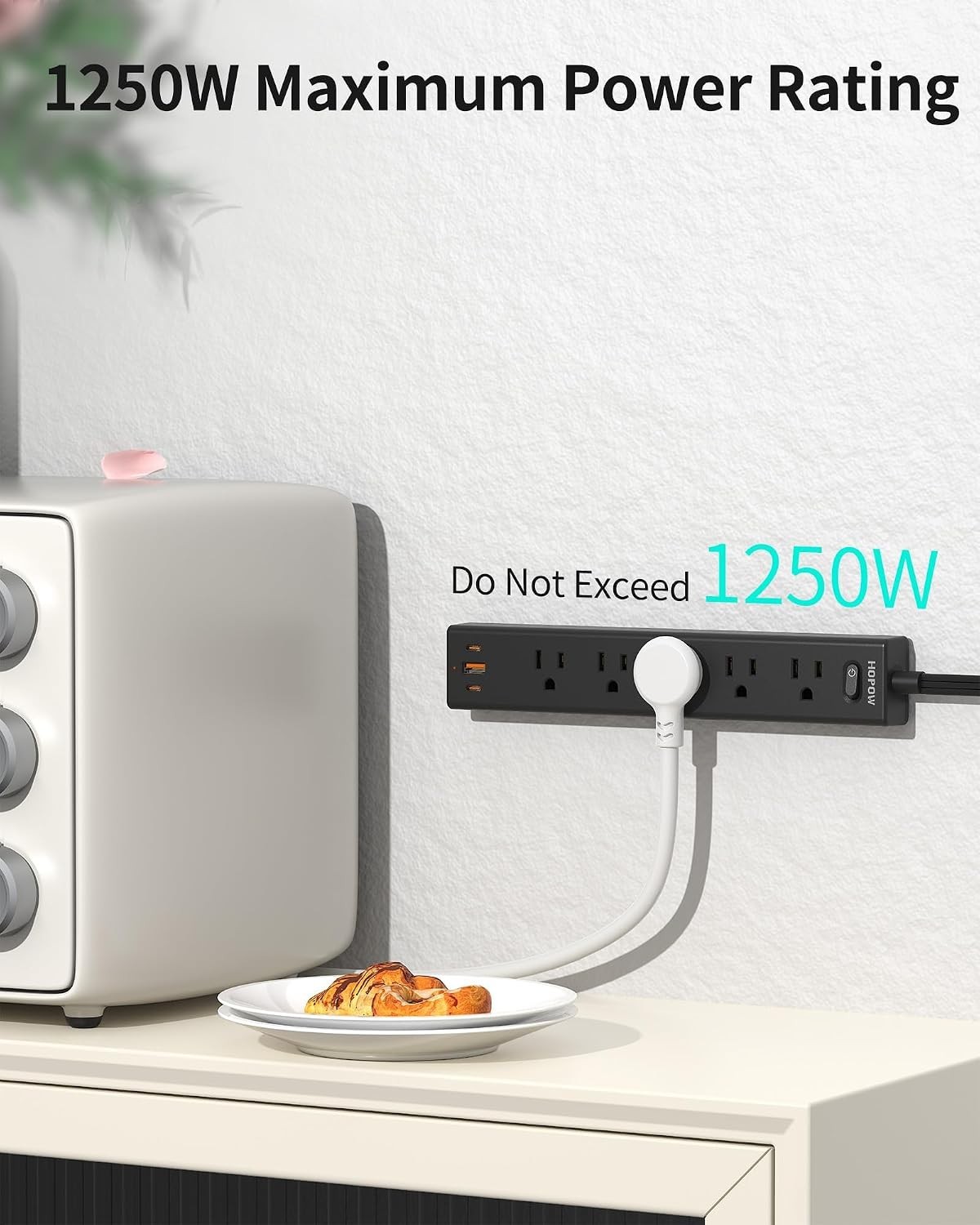 6FT Mountable Power Strip with 5 Outlets + USB Slots: Safe & Stylish Solution