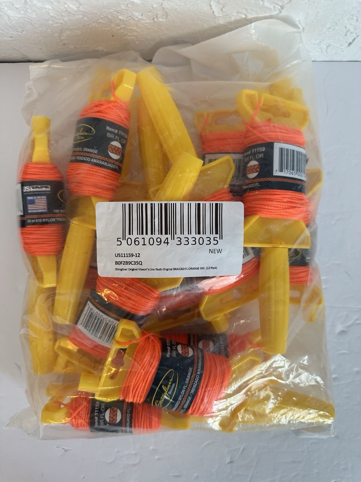 Stringliner Original 100' #18 Braided Nylon Mason's Line Reels Orange, 12 Pack