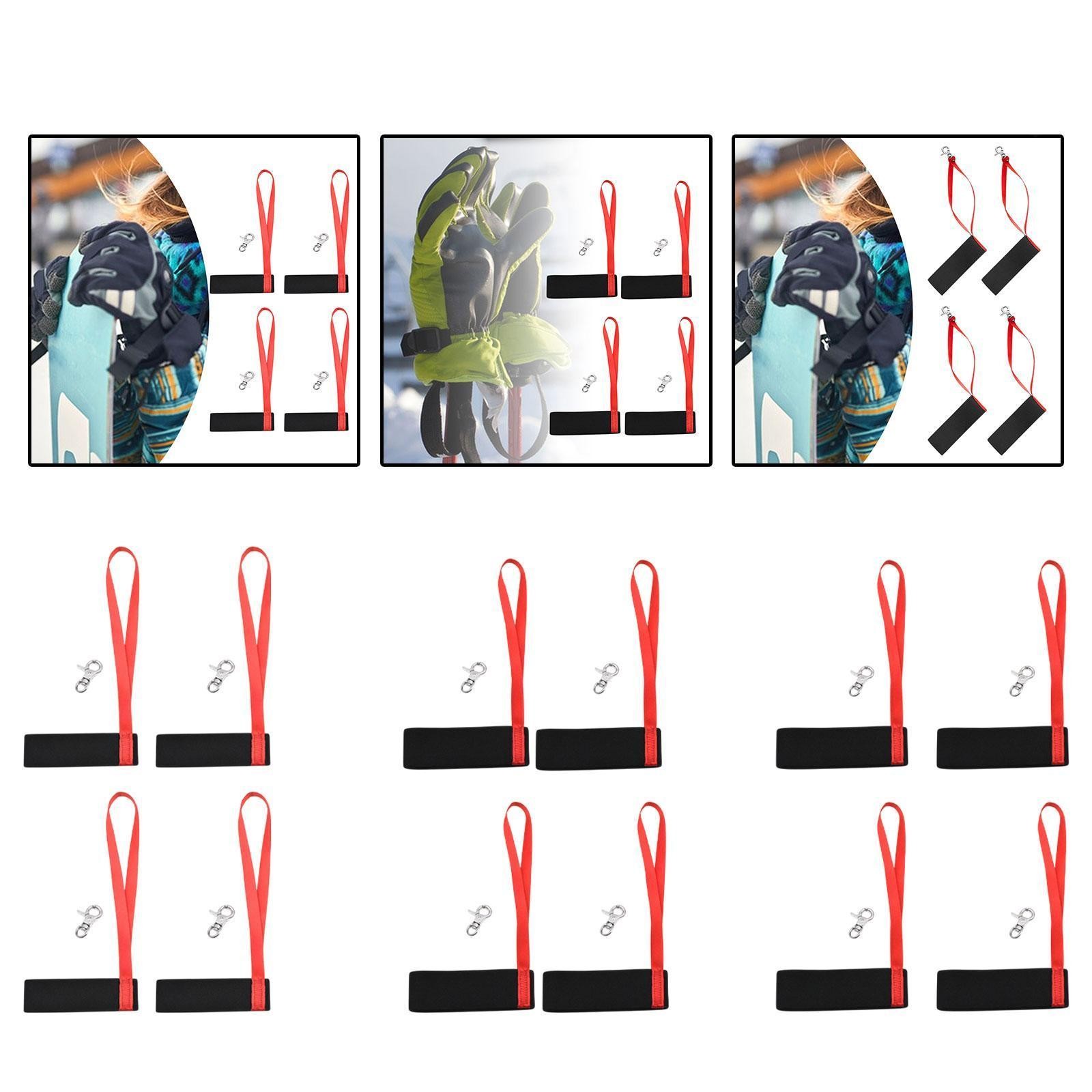 2 Pair Sport Glove Straps Ski Accessories with Metal Buttons Polyester Webbing