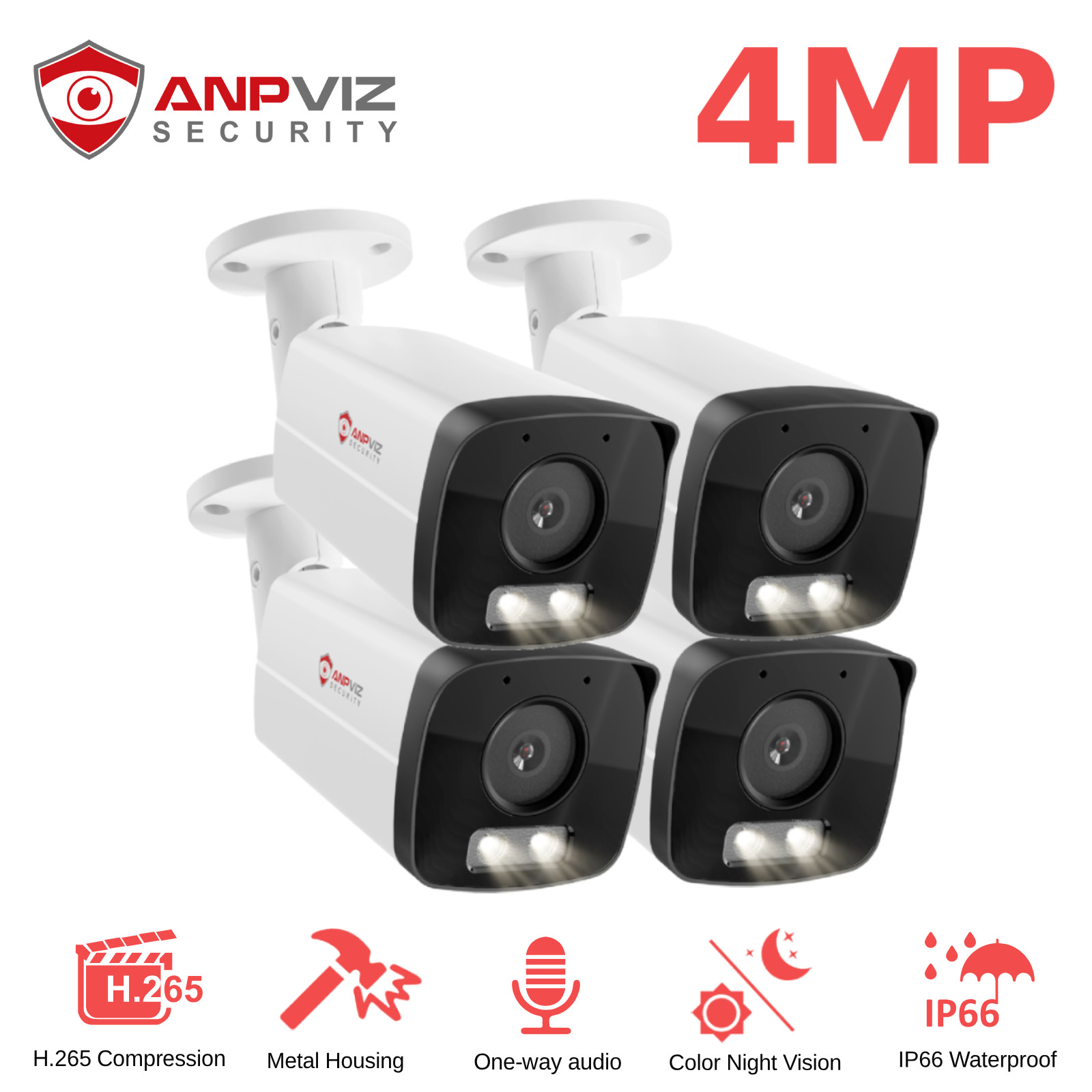 Anpviz 1~4pcs 4MP Bullet PoE Security IP Camera Indoor/Outdoor Audio Recording