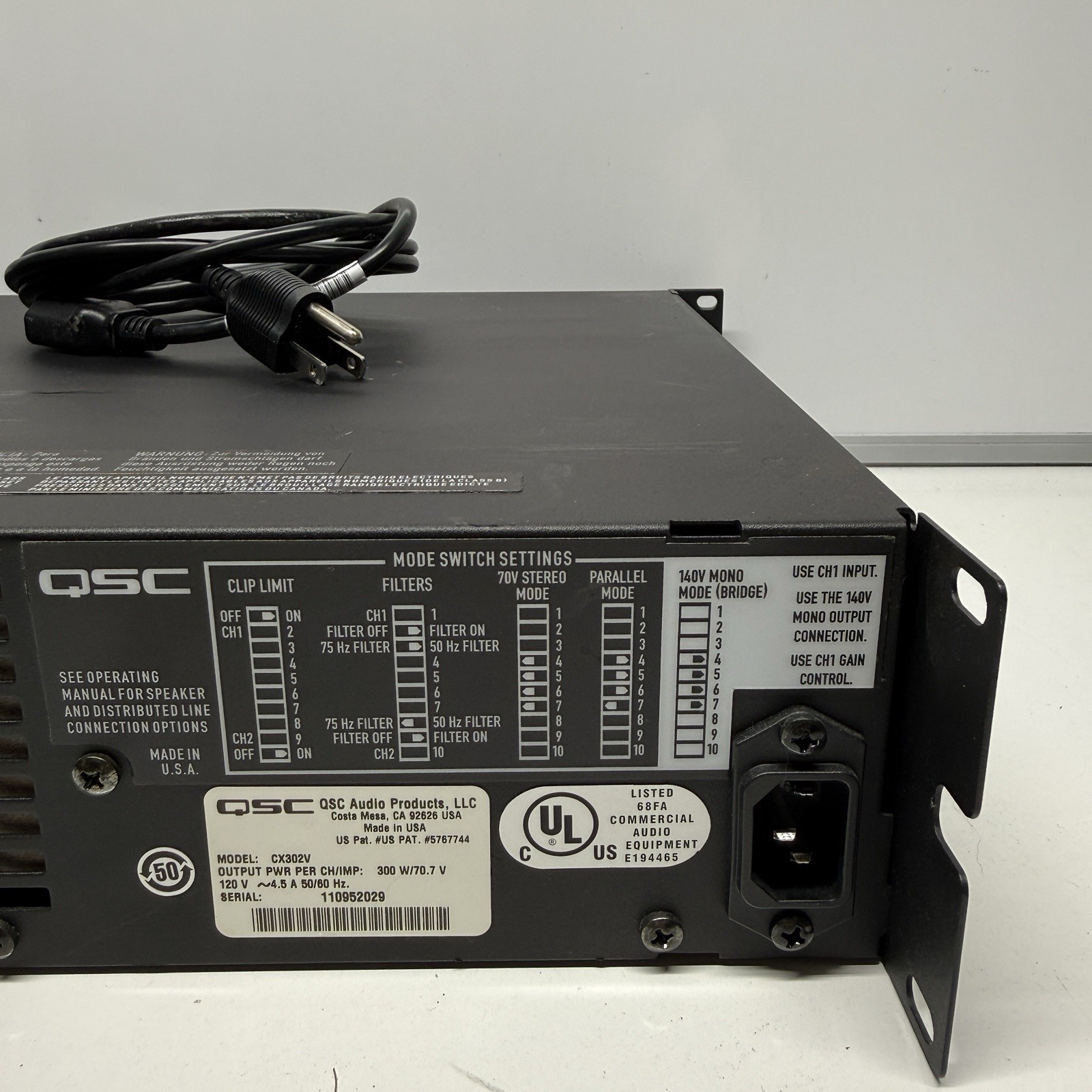 QSC CX302V 2 Channel 70V Power Amplifier