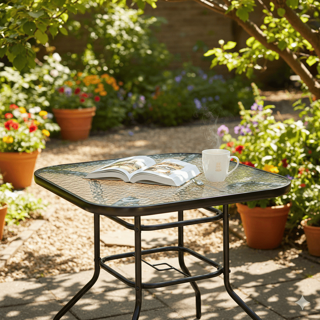 32"Outdoor Dining Table Square Toughened Glass Patio Table Garden Yard Furniture