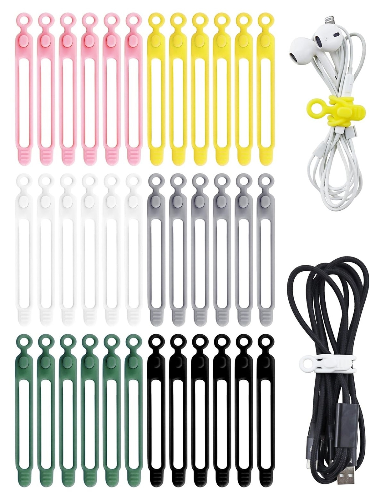 36 Pcs Silicone Cable Ties, Reusable Cord Organizer High Elasticity, Multipur...