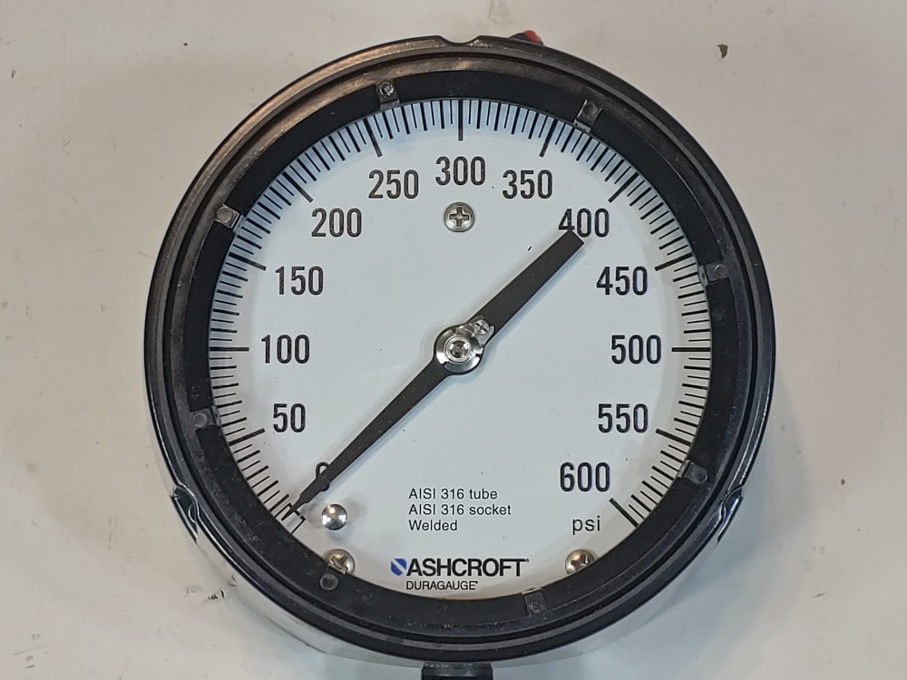Ashcroft 45-1279-SS-04L-600# Pressure Duraguage 0-600PSI, 4.5 Dial 1/2" NPT LM