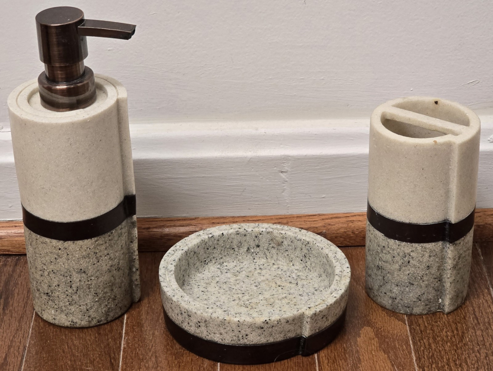 Faux Concrete Bath Accessory Set Vanity Countertops Soap Tray, Soap Pump, Holder