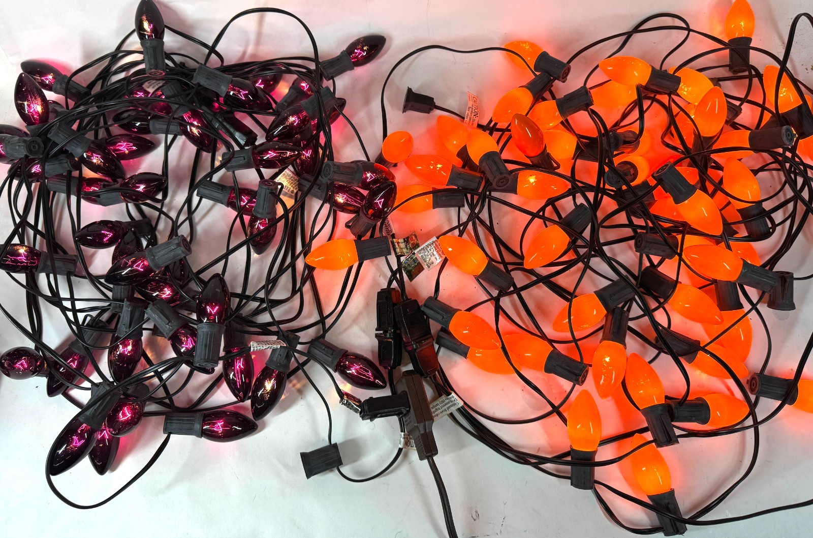 95 Large c7 Bulb Purple Black Orange Halloween String Lights 4x 25ft (100 Total)