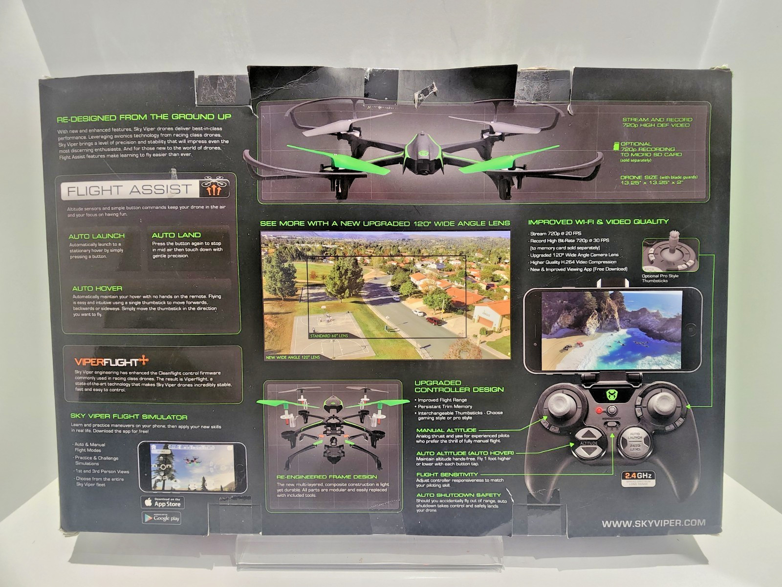 Sky Viper V2400HD Streaming Video Drone with Controller, Black, NEW