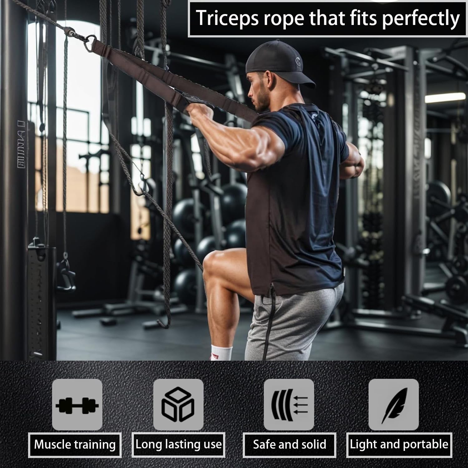 Tricep Rope Cable Attachment for Strength Training and Arm Workouts