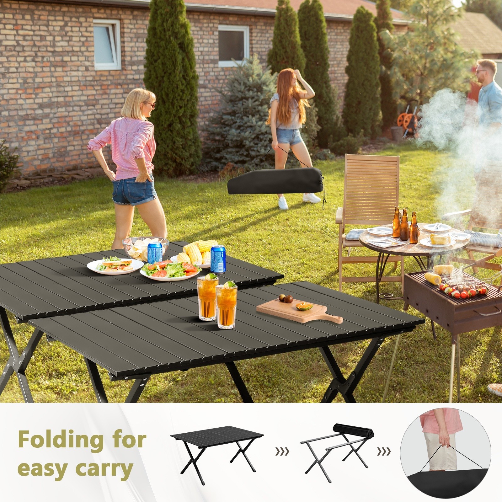 Folding Camping Table Portable Picnic Table, Lightweight Roll up Side Table