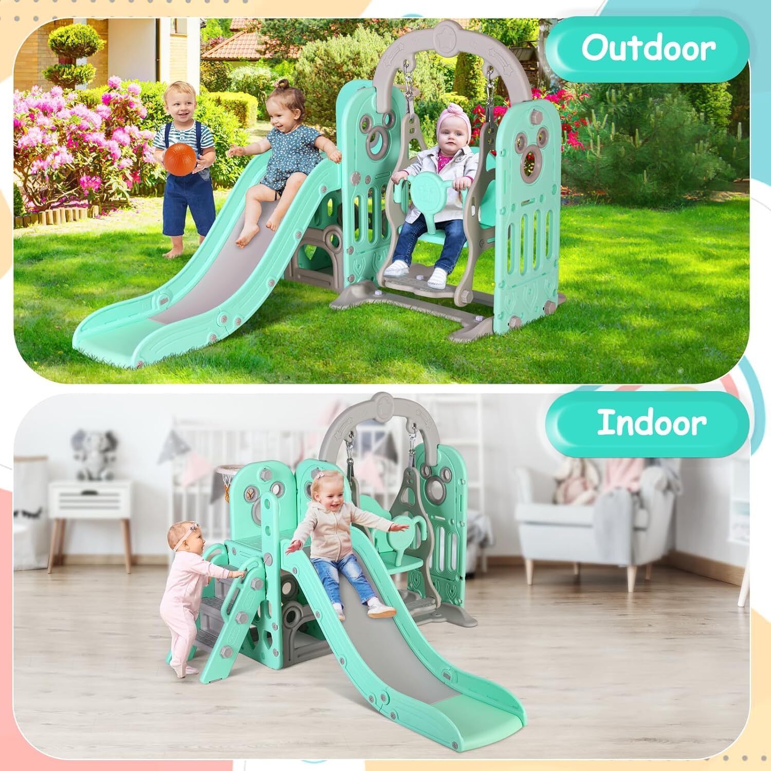 Toddler Slide and Swing Set Indoor Outdoor Playground kids Climber Slide Playset