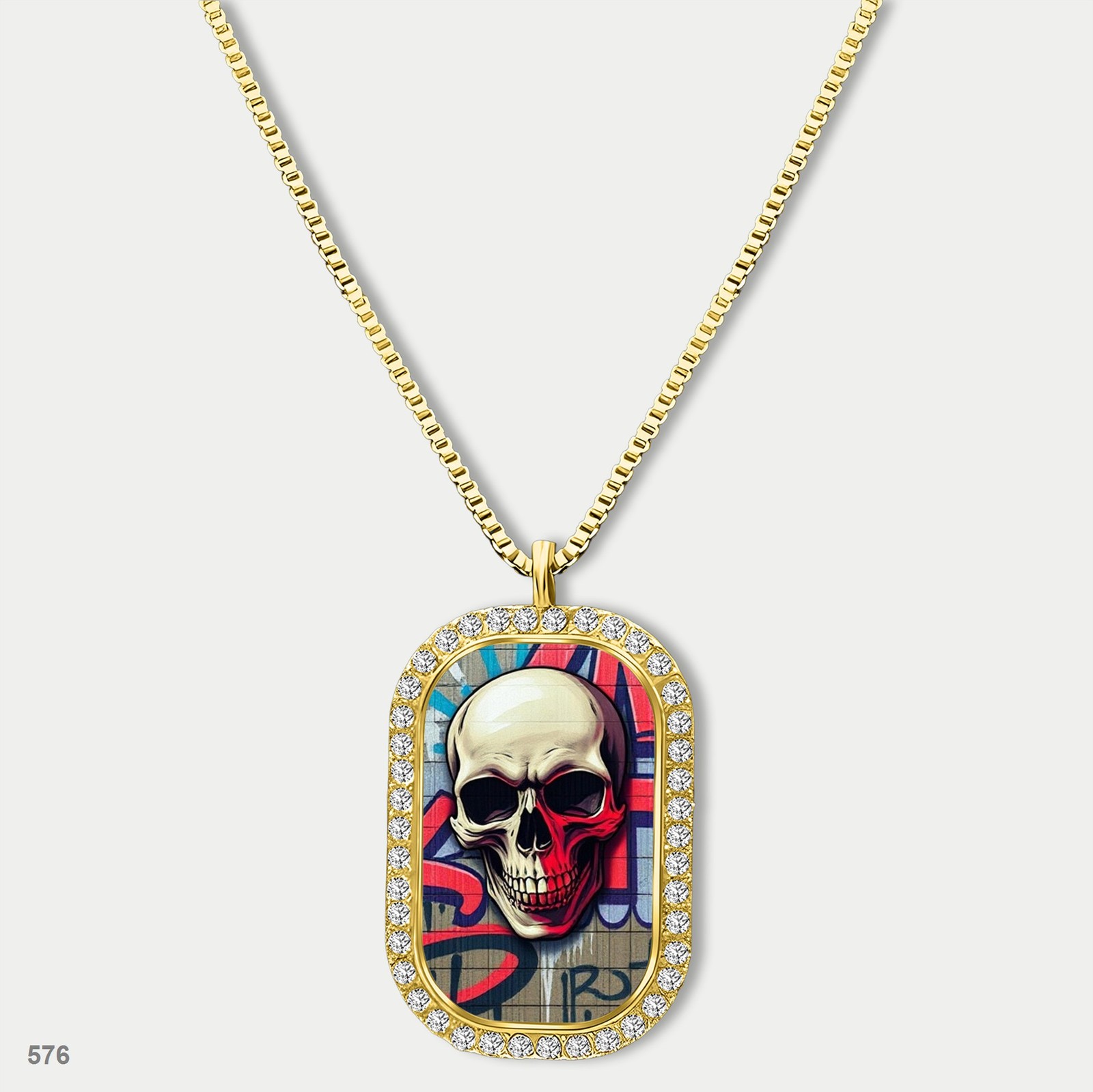 New Skeleton Graffiti Skull Fashion Pendant Necklace Chain Photo Dog Tag Chain G